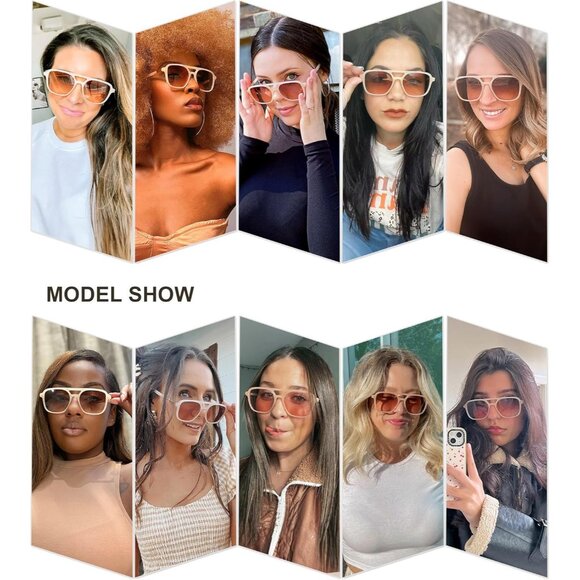 Sojos Women Mens Milky Cream Trendy Rectangle Retro Aviator Shades Sunglasses - Picture 5 of 8